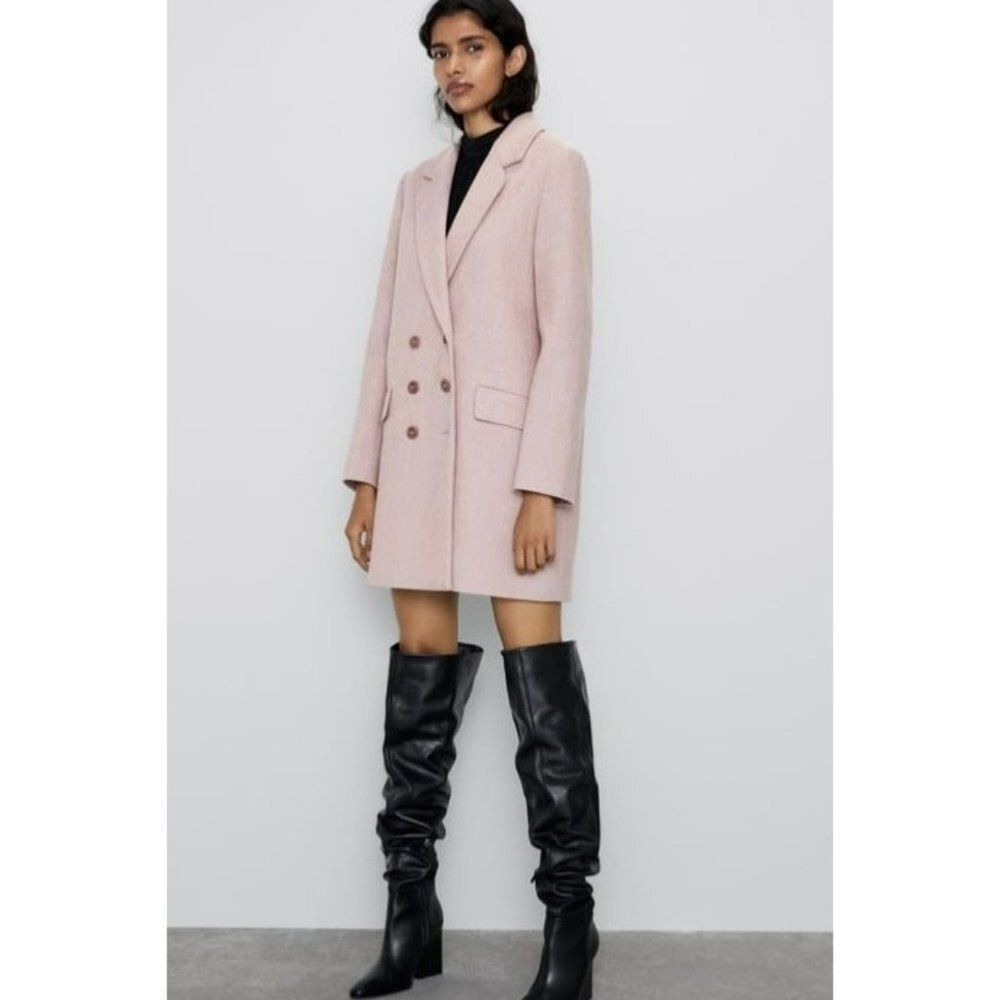 ZARA BLUSH PINK DOUBLE BREASTED JACKET COAT SIZE SMALL